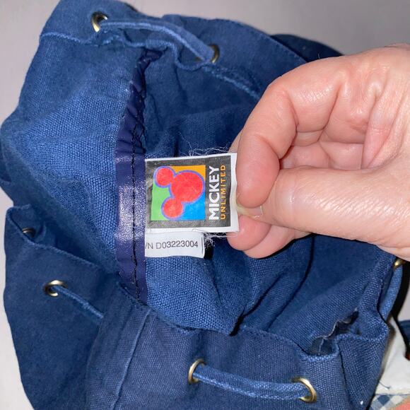 Vintage 90s Mickey Unlimited Disney Canvas Backpack Blue Gingham Patches - Picture 3 of 10